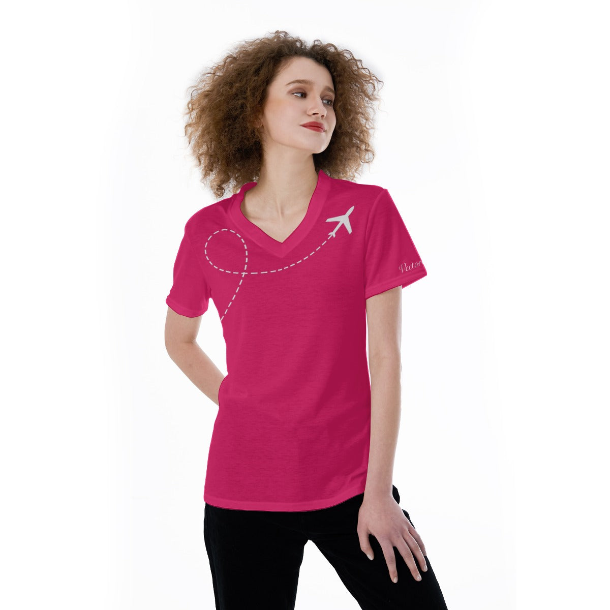 Women’s Aircraft Flight Path Graphic Tee – V-Neck Aviation Style