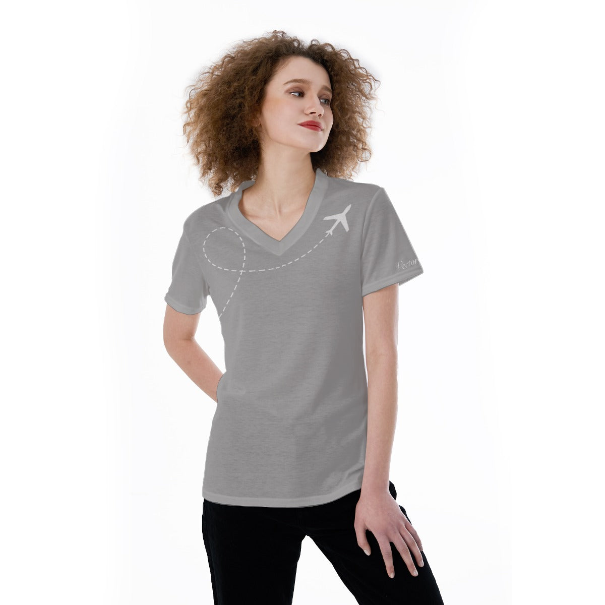 Women’s Aircraft Flight Path Graphic Tee – V-Neck Aviation Style