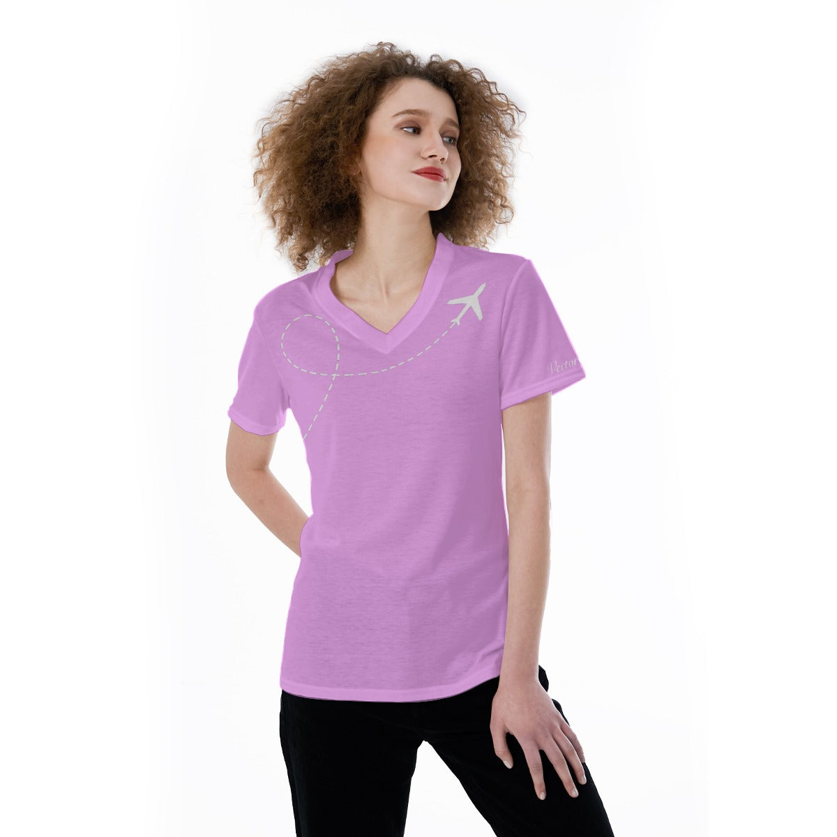 Women’s Aircraft Flight Path Graphic Tee – V-Neck Aviation Style