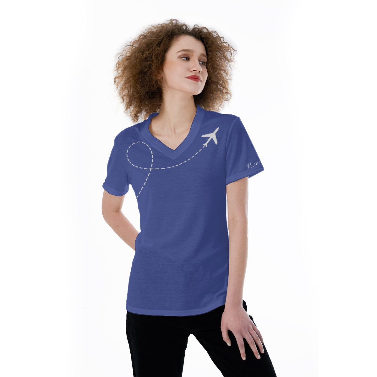Women’s Aircraft Flight Path Graphic Tee – V-Neck Aviation Style
