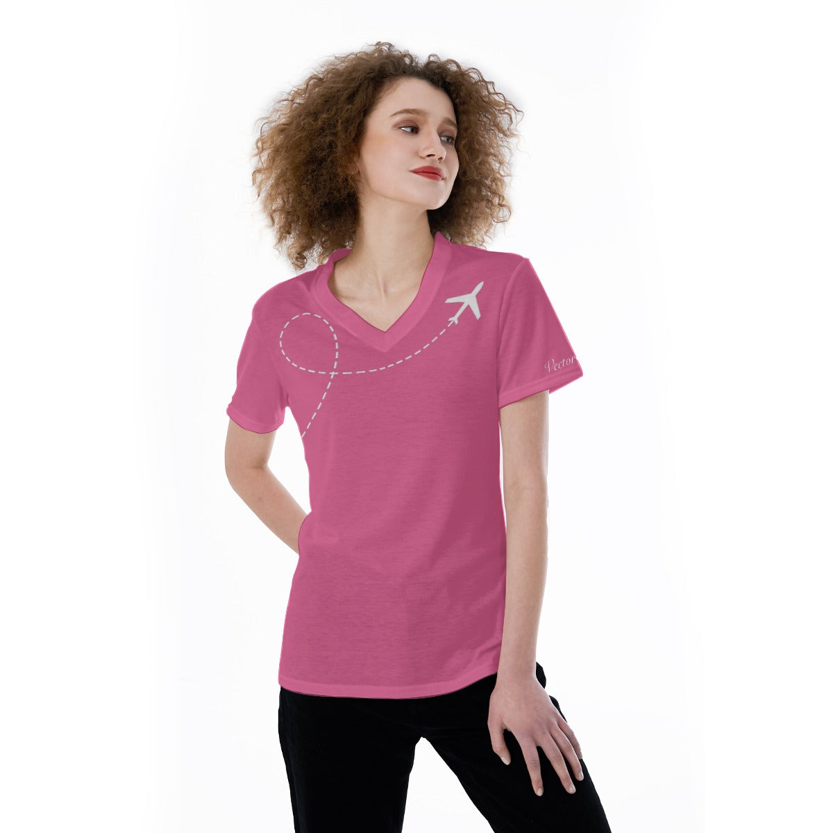 Women’s Aircraft Flight Path Graphic Tee – V-Neck Aviation Style