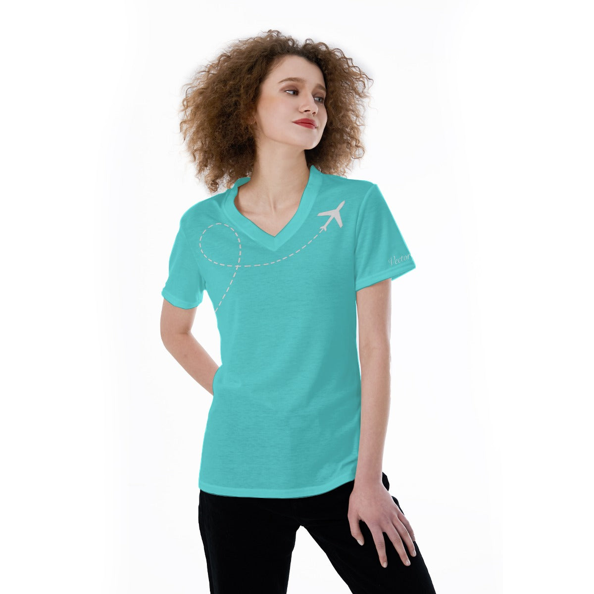 Women’s Aircraft Flight Path Graphic Tee – V-Neck Aviation Style