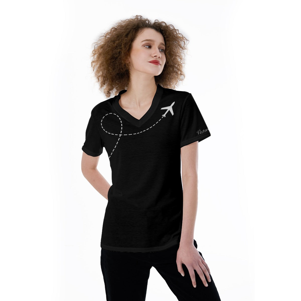 Women’s Aircraft Flight Path Graphic Tee – V-Neck Aviation Style