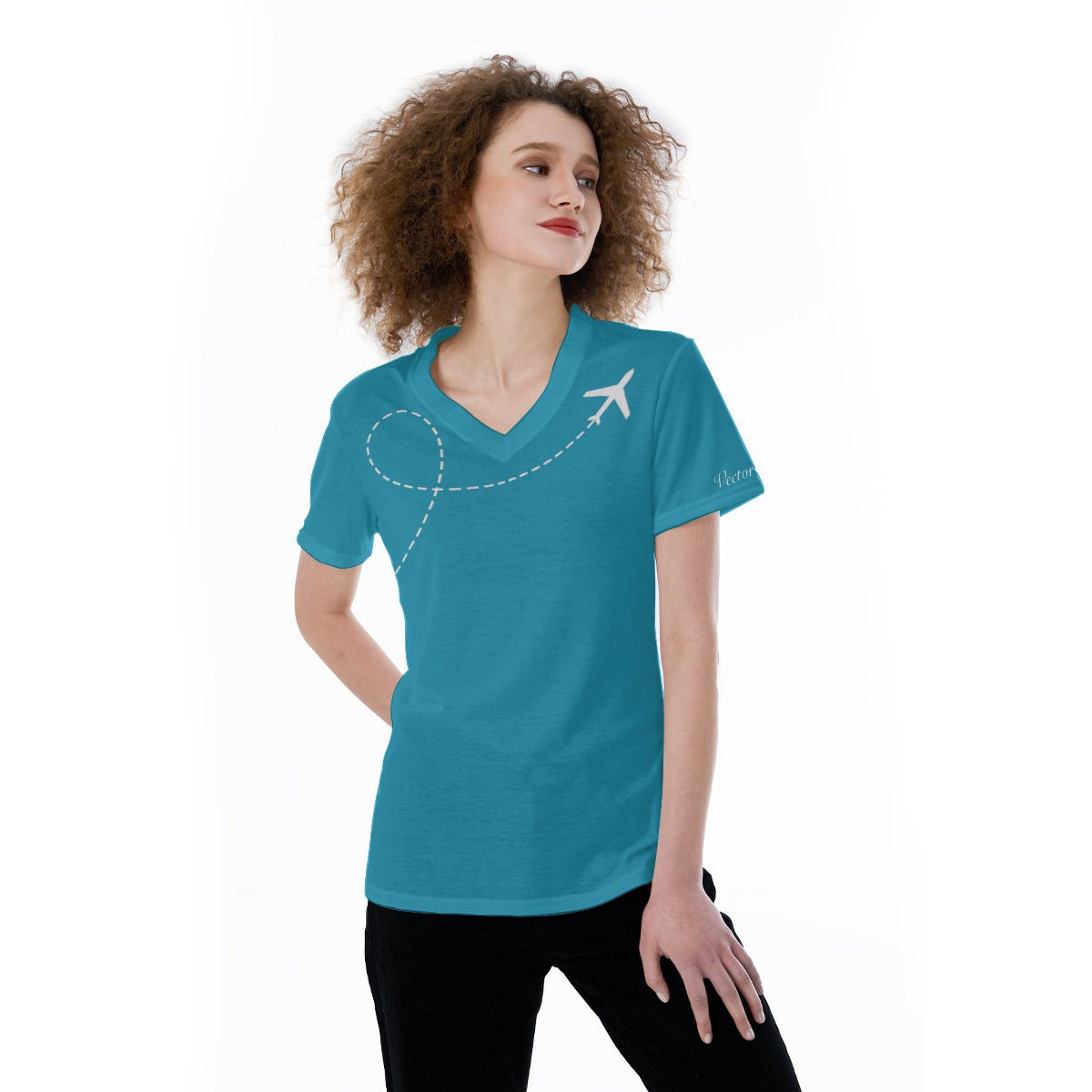 Women’s Aircraft Flight Path Graphic Tee – V-Neck Aviation Style