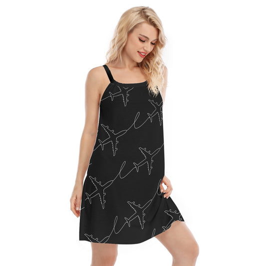 Women’s Aircraft Flight Path Graphic Cami Dress – Flowy Aviation Style