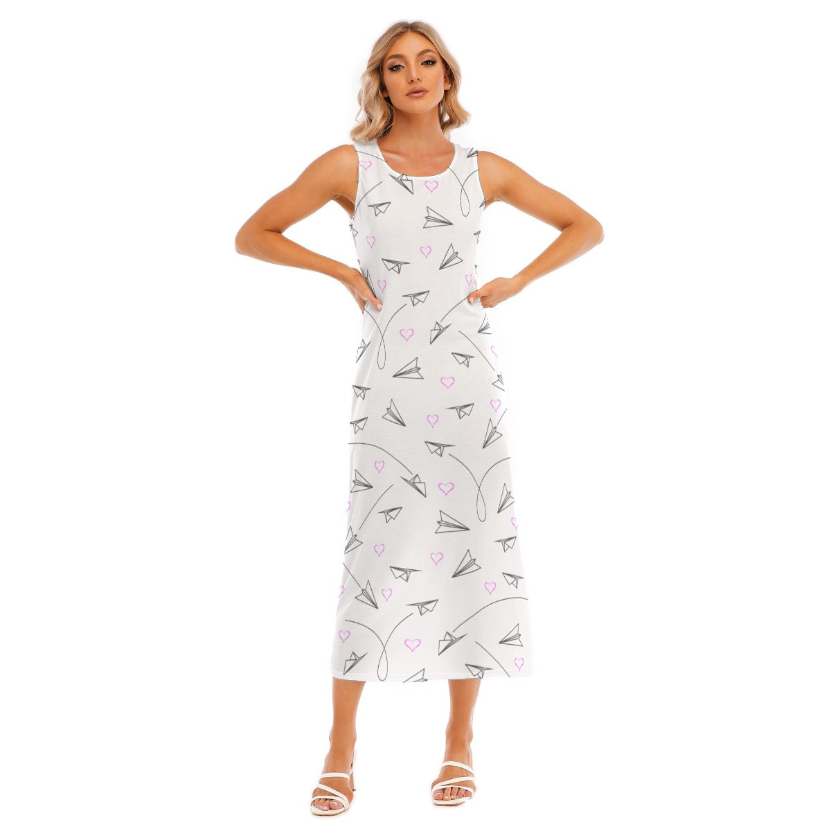 Women’s Paper Airplane Graphic Tank Dress – Flowy Aviation Style