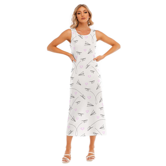 Women’s Paper Airplane Graphic Tank Dress – Flowy Aviation Style