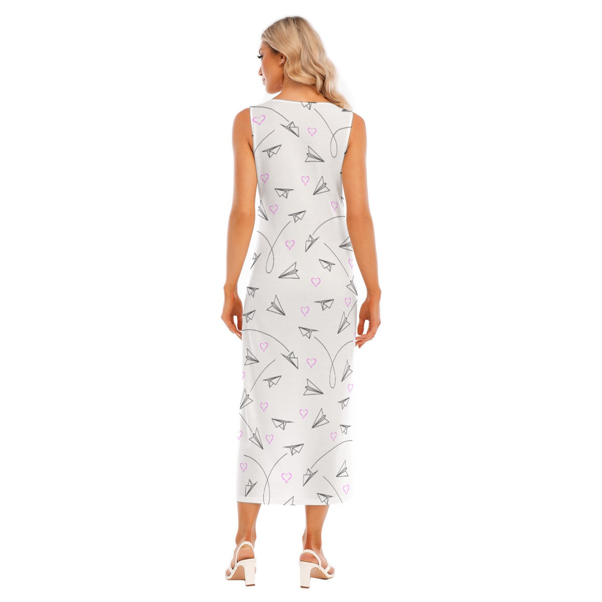 Women’s Paper Airplane Graphic Tank Dress – Flowy Aviation Style