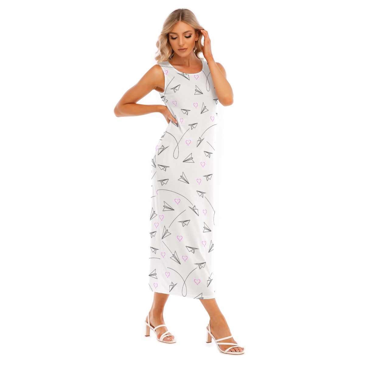 Women’s Paper Airplane Graphic Tank Dress – Flowy Aviation Style