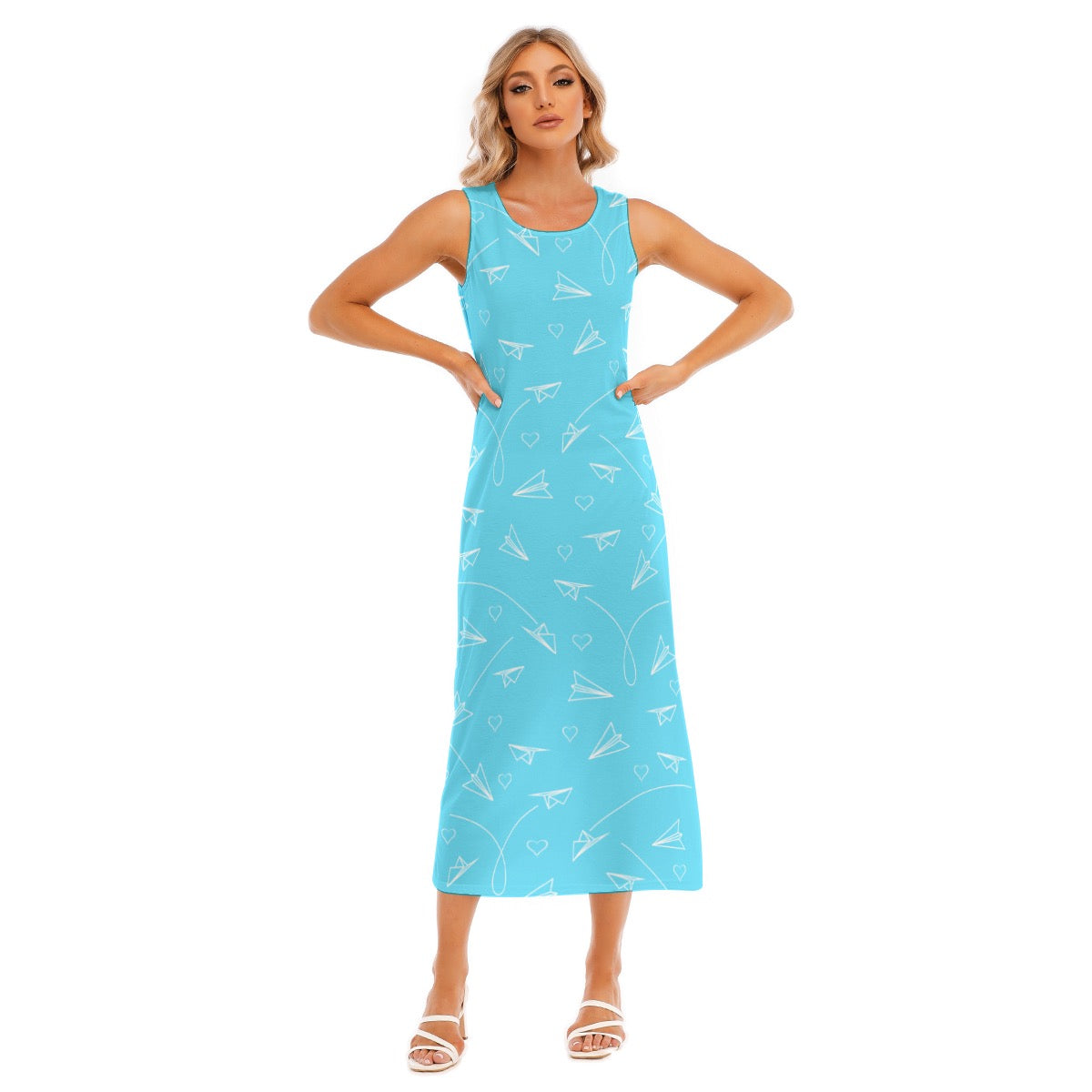 Women’s Paper Airplane Graphic Tank Dress – Flowy Aviation Style