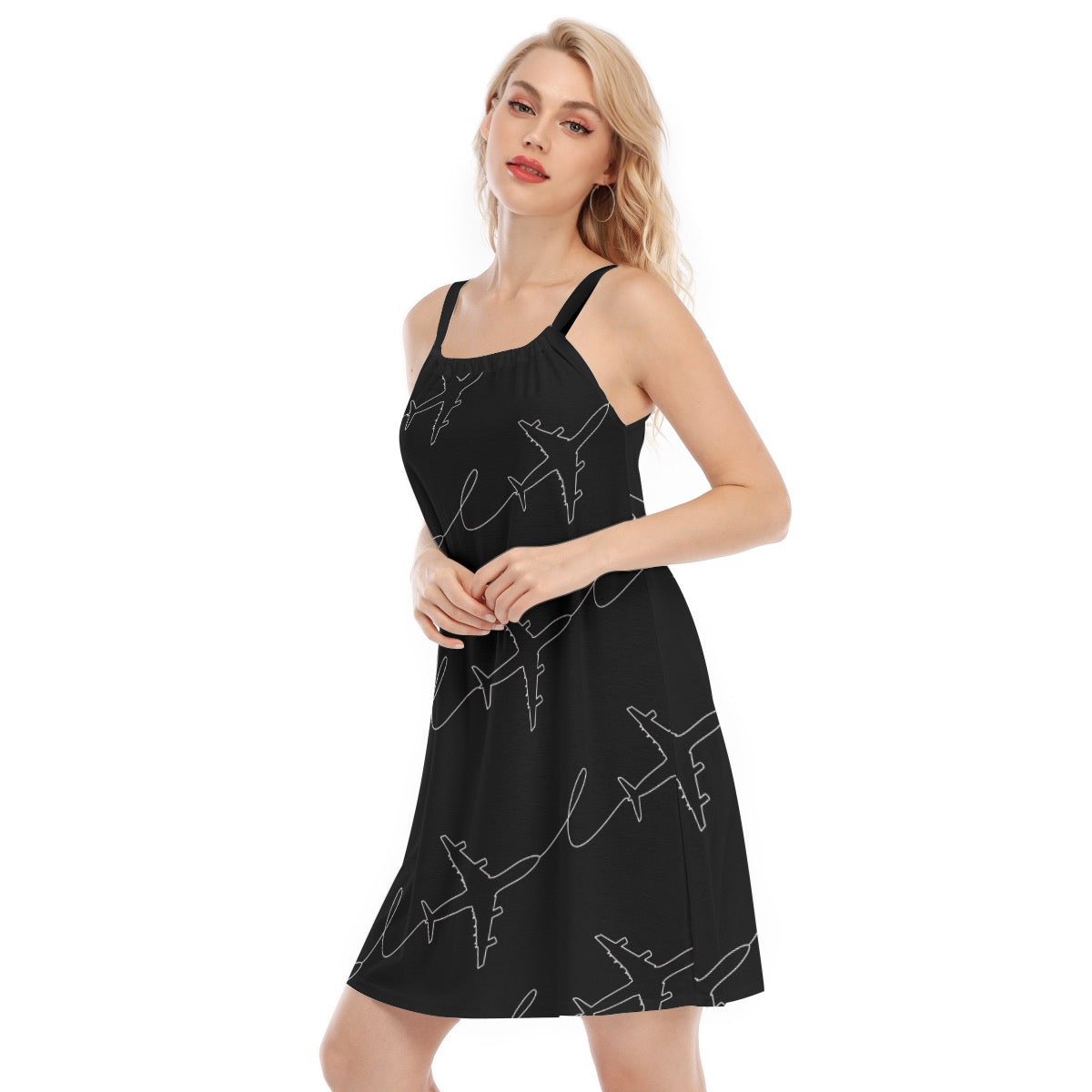 Women’s Aircraft Flight Path Graphic Cami Dress – Flowy Aviation Style