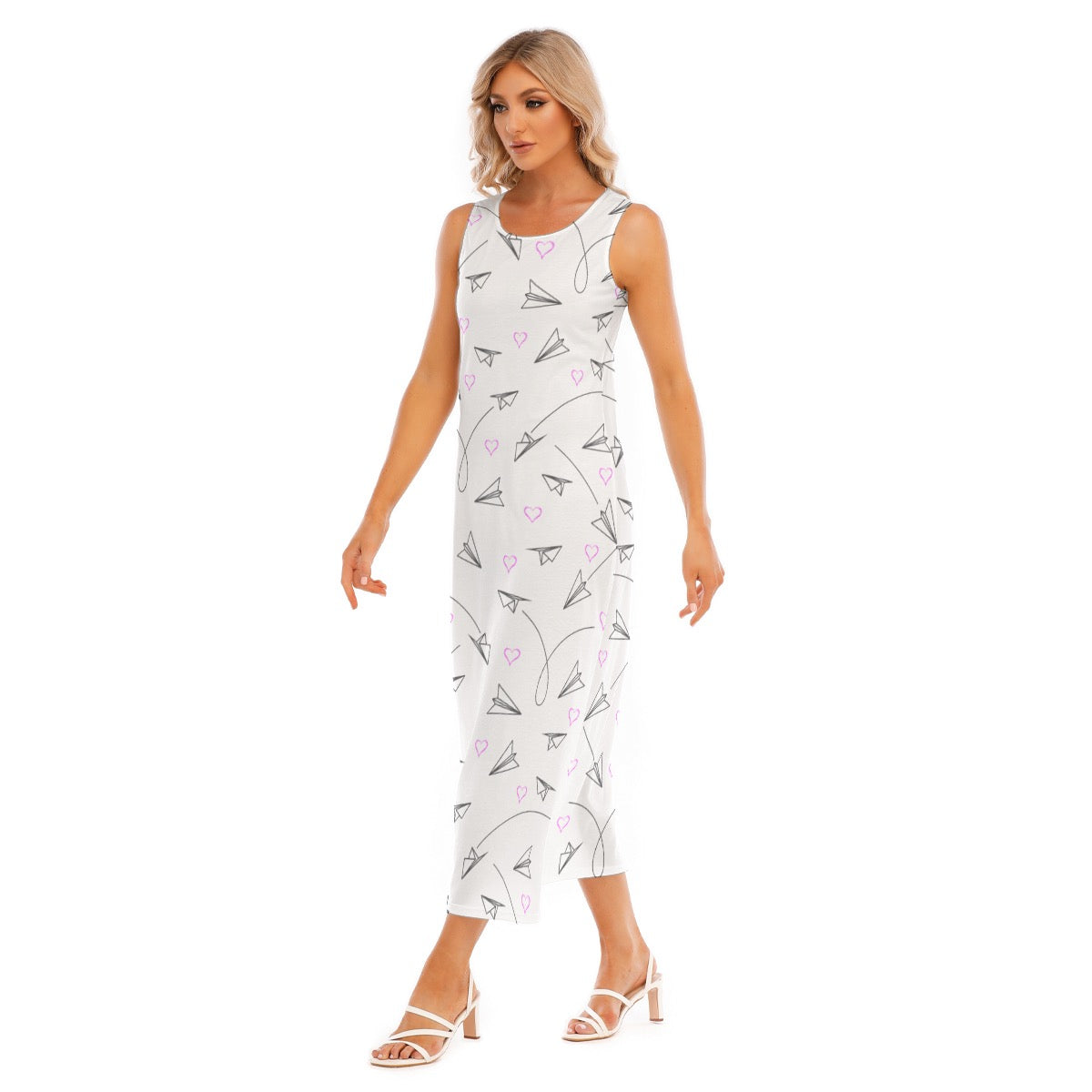 Women’s Paper Airplane Graphic Tank Dress – Flowy Aviation Style
