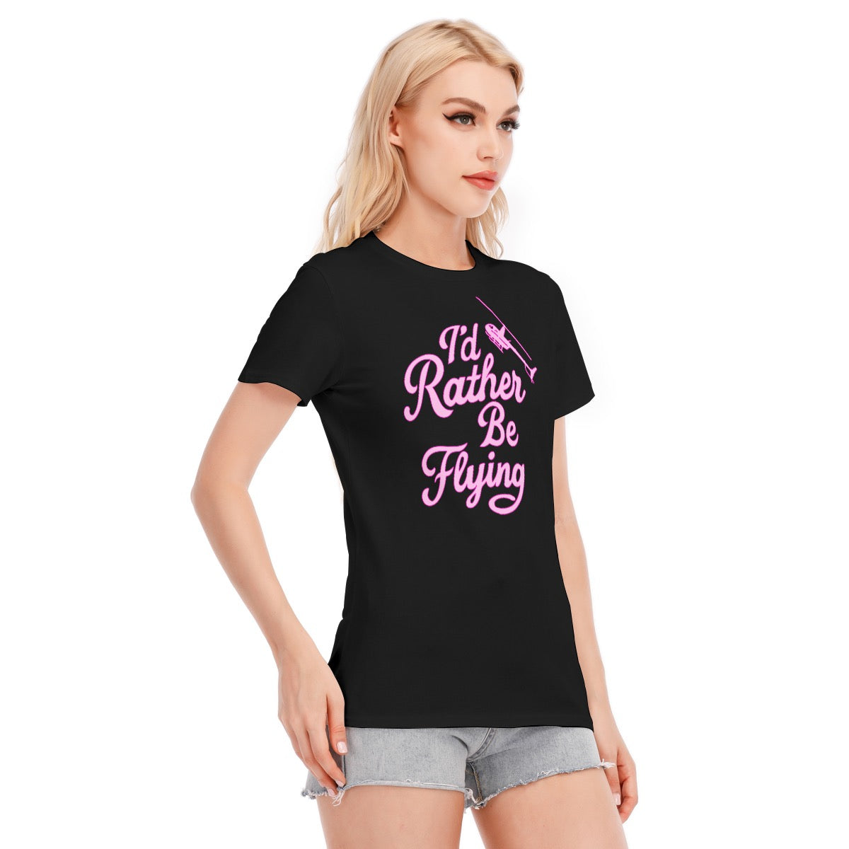 Women’s I’d Rather Be Flying Graphic Tee – Cotton Helicopter Style
