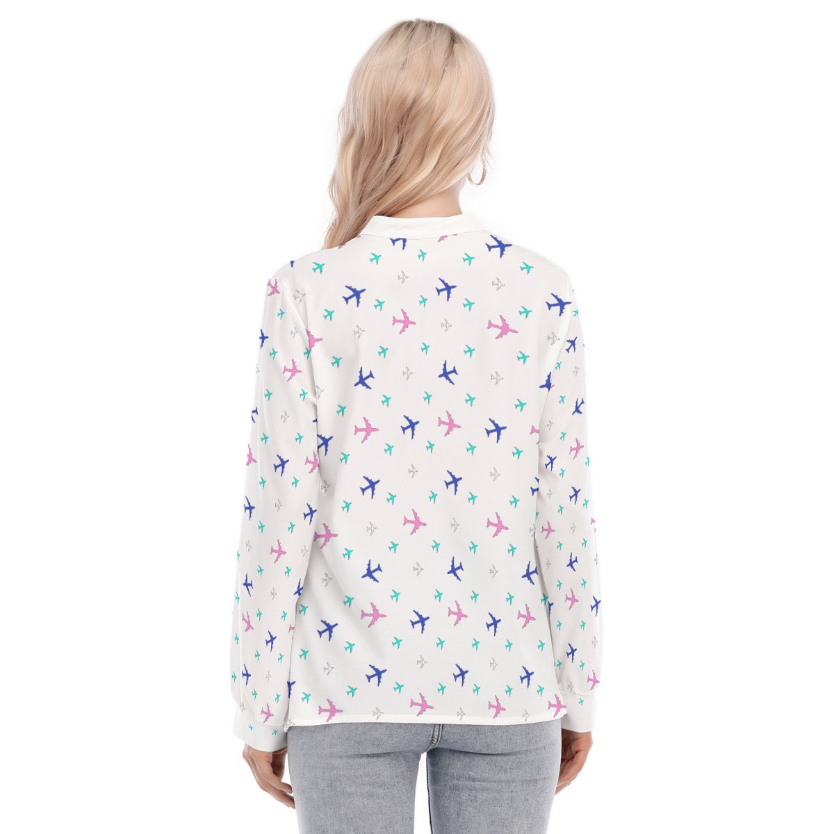 Women’s Skyline Graphic Blouse – Button-Up Aviation Style