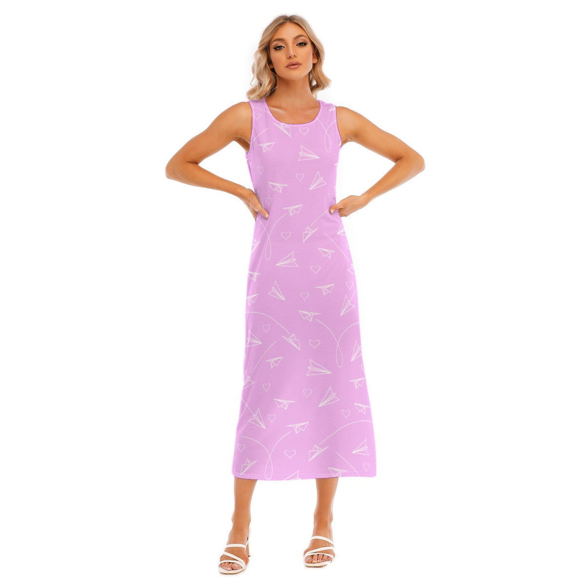 Women’s Paper Airplane Graphic Tank Dress – Flowy Aviation Style