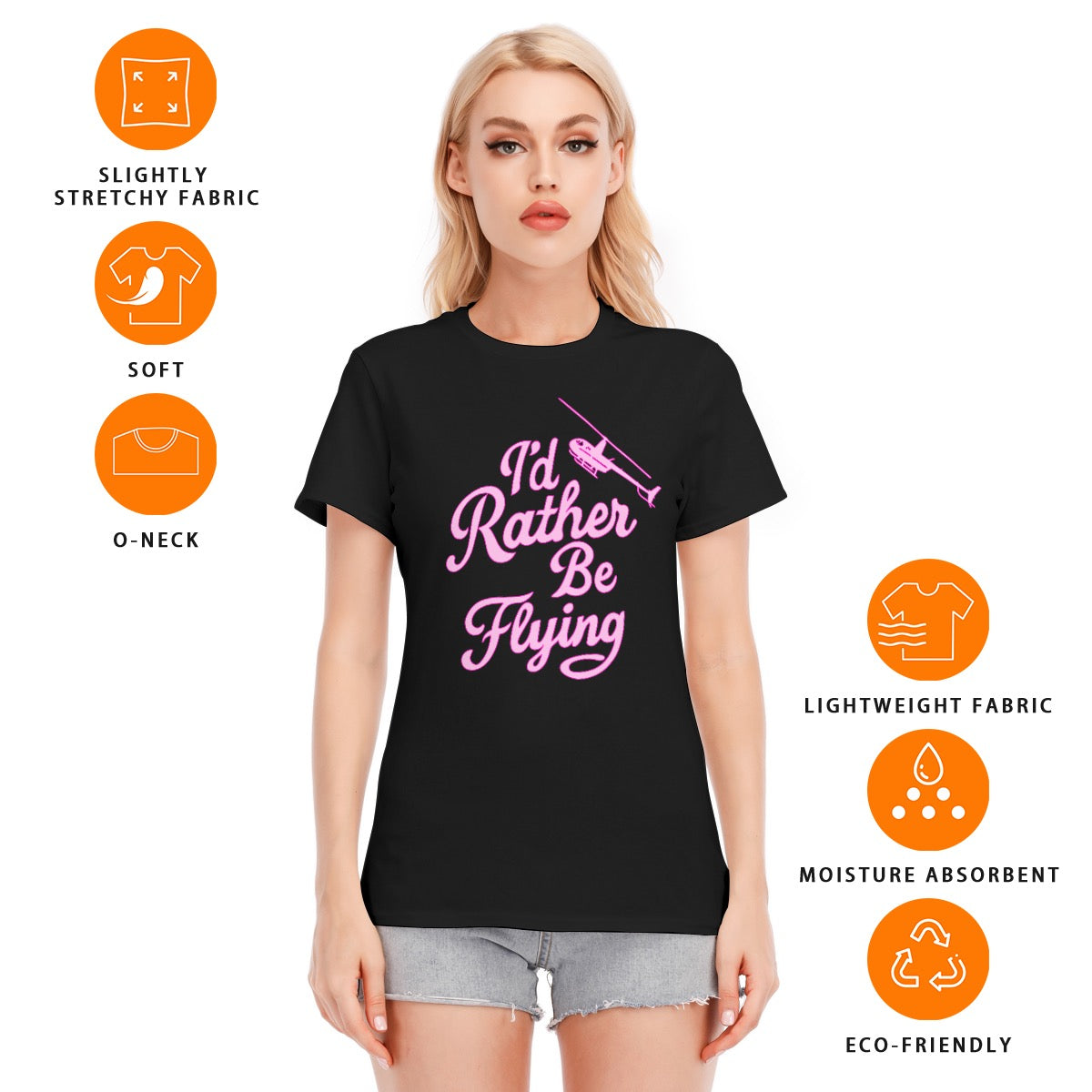 Women’s I’d Rather Be Flying Graphic Tee – Cotton Helicopter Style